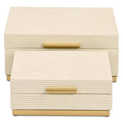 Set of Two Cream And Gold Nesting Wood Box With Lid HomeRoots