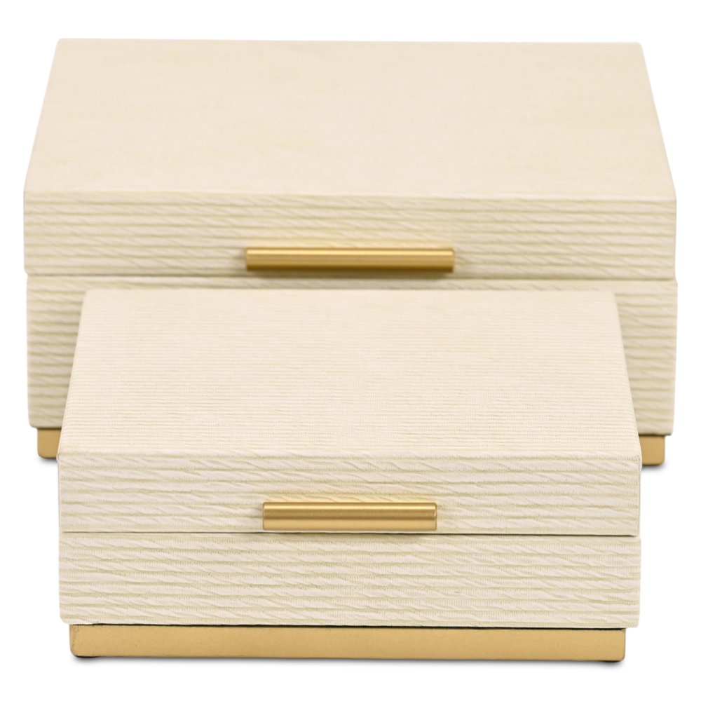 Set of Two Cream And Gold Nesting Wood Box With Lid HomeRoots