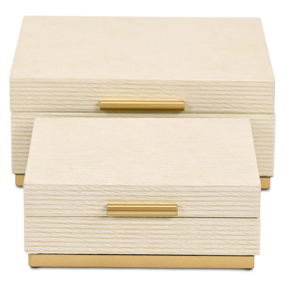 Set of Two Cream And Gold Nesting Wood Box With Lid HomeRoots