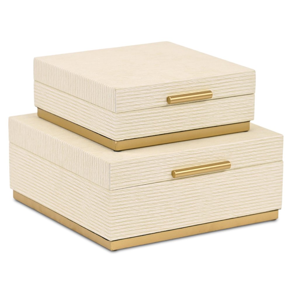 Set of Two Cream And Gold Nesting Wood Box With Lid HomeRoots