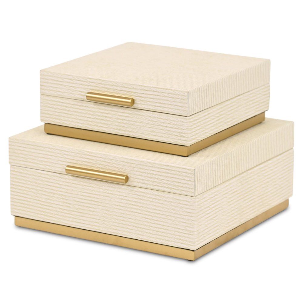Set of Two Cream And Gold Nesting Wood Box With Lid HomeRoots