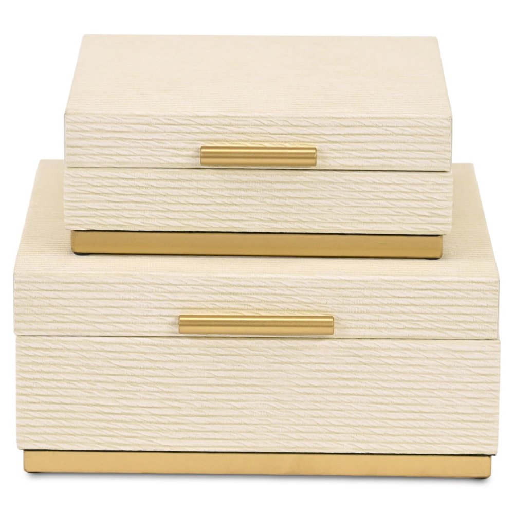 Set of Two Cream And Gold Nesting Wood Box With Lid HomeRoots