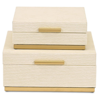 Set of Two Cream And Gold Nesting Wood Box With Lid HomeRoots