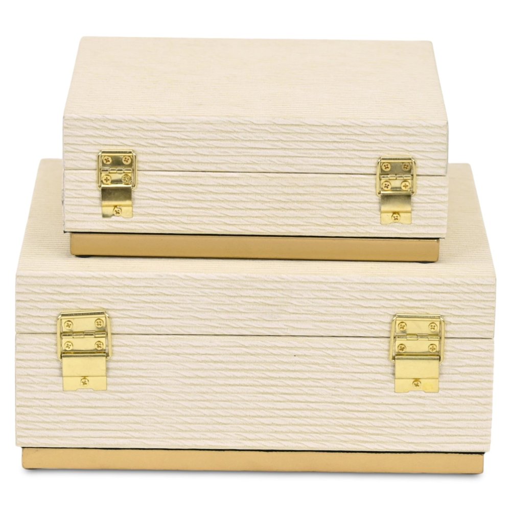 Set of Two Cream And Gold Nesting Wood Box With Lid HomeRoots