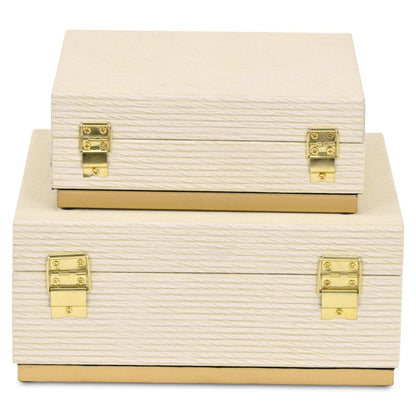 Set of Two Cream And Gold Nesting Wood Box With Lid HomeRoots