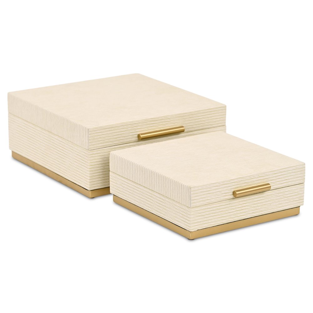 Set of Two Cream And Gold Nesting Wood Box With Lid — view 5