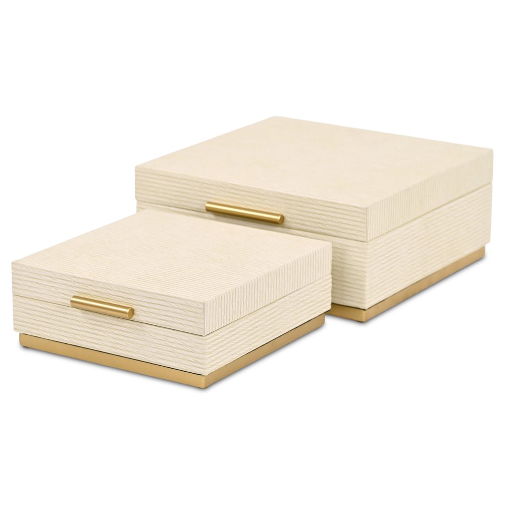 Set of Two Cream And Gold Nesting Wood Box With Lid HomeRoots