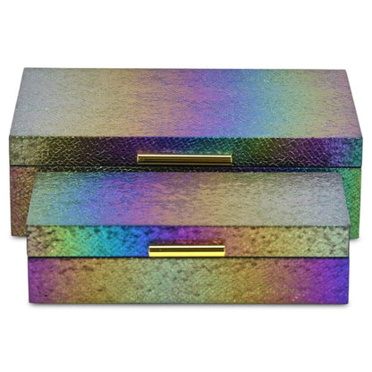 Set of Two Rainbow And Gold Faux Shagreen Nesting Storage Boxes With Lids HomeRoots