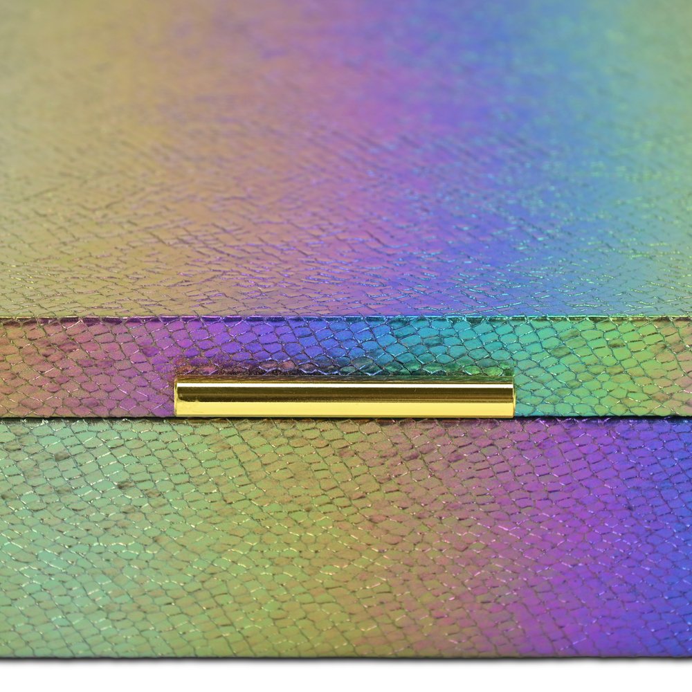 Set of Two Rainbow And Gold Faux Shagreen Nesting Storage Boxes With Lids HomeRoots