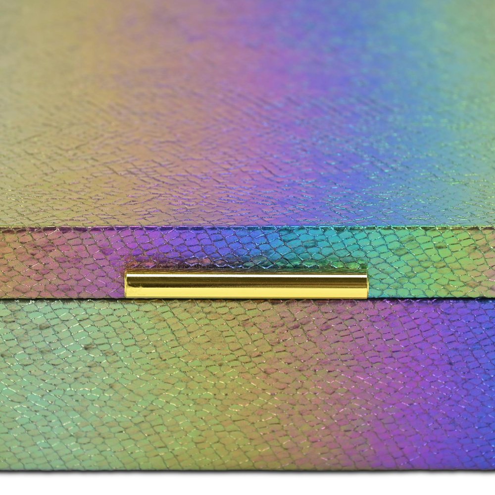 Set of Two Rainbow And Gold Faux Shagreen Nesting Storage Boxes With Lids HomeRoots