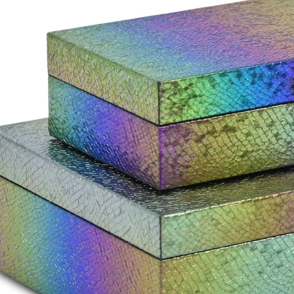 Set of Two Rainbow And Gold Faux Shagreen Nesting Storage Boxes With Lids HomeRoots