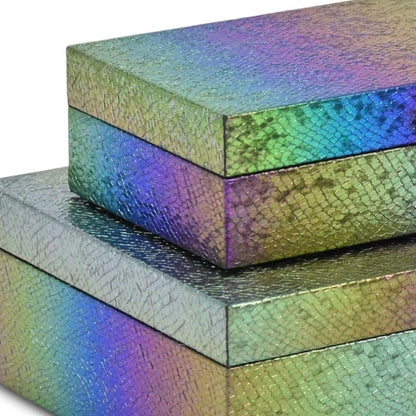 Set of Two Rainbow And Gold Faux Shagreen Nesting Storage Boxes With Lids HomeRoots