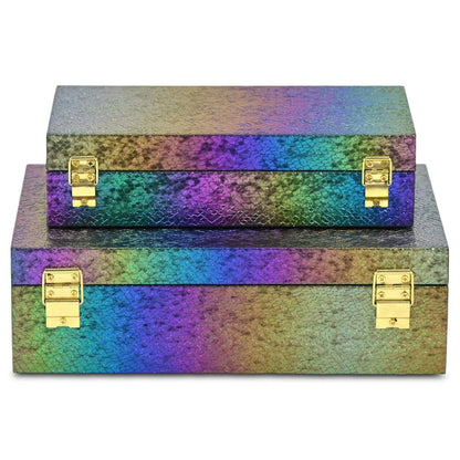 Set of Two Rainbow And Gold Faux Shagreen Nesting Storage Boxes With Lids HomeRoots