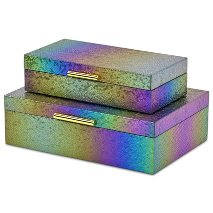 Set of Two Rainbow And Gold Faux Shagreen Nesting Storage Boxes With Lids HomeRoots