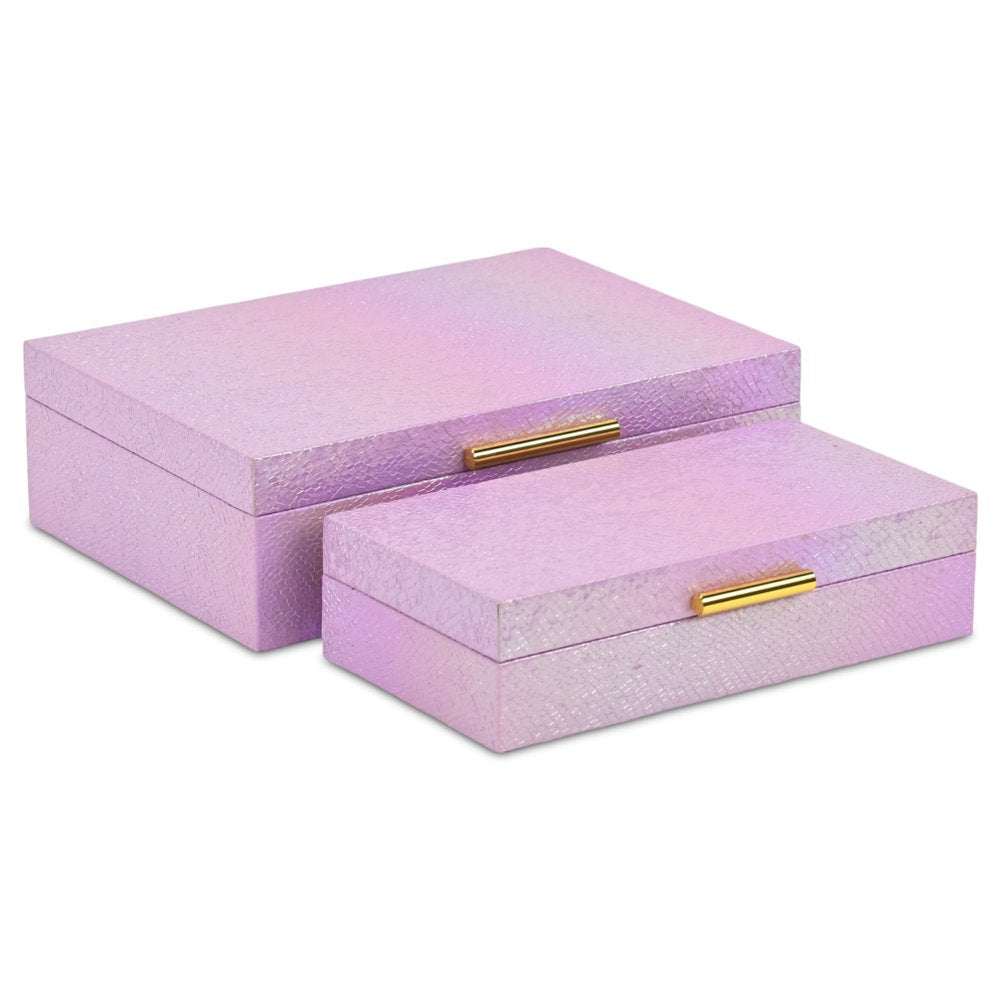 Set of Two Pink And Gold Faux Shagreen Nesting Storage Boxes With Lids HomeRoots
