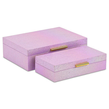 Set of Two Pink And Gold Faux Shagreen Nesting Storage Boxes With Lids HomeRoots