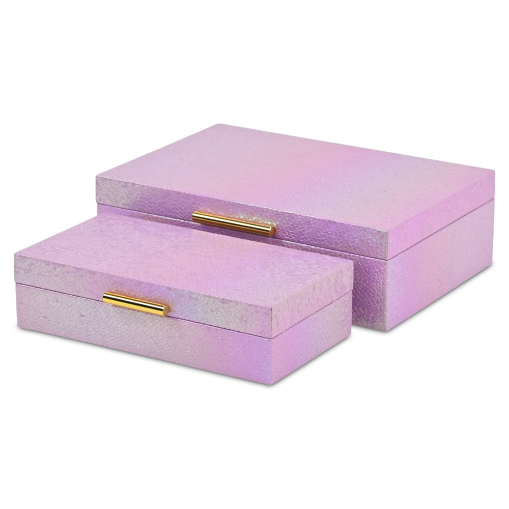 Set of Two Pink And Gold Faux Shagreen Nesting Storage Boxes With Lids HomeRoots