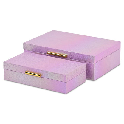 Set of Two Pink And Gold Faux Shagreen Nesting Storage Boxes With Lids HomeRoots