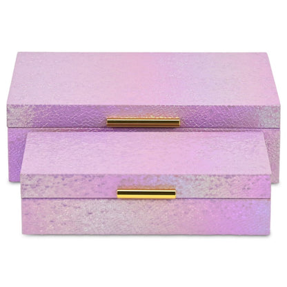 Set of Two Pink And Gold Faux Shagreen Nesting Storage Boxes With Lids HomeRoots