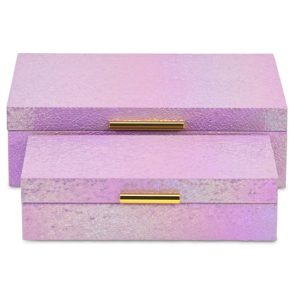 Set of Two Pink And Gold Faux Shagreen Nesting Storage Boxes With Lids HomeRoots