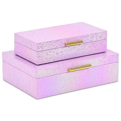 Set of Two Pink And Gold Faux Shagreen Nesting Storage Boxes With Lids HomeRoots
