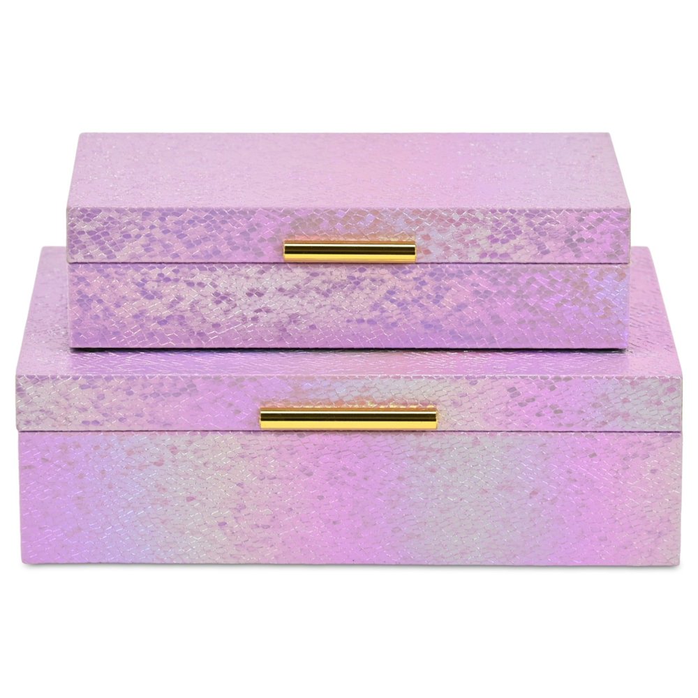 Set of Two Pink And Gold Faux Shagreen Nesting Storage Boxes With Lids HomeRoots