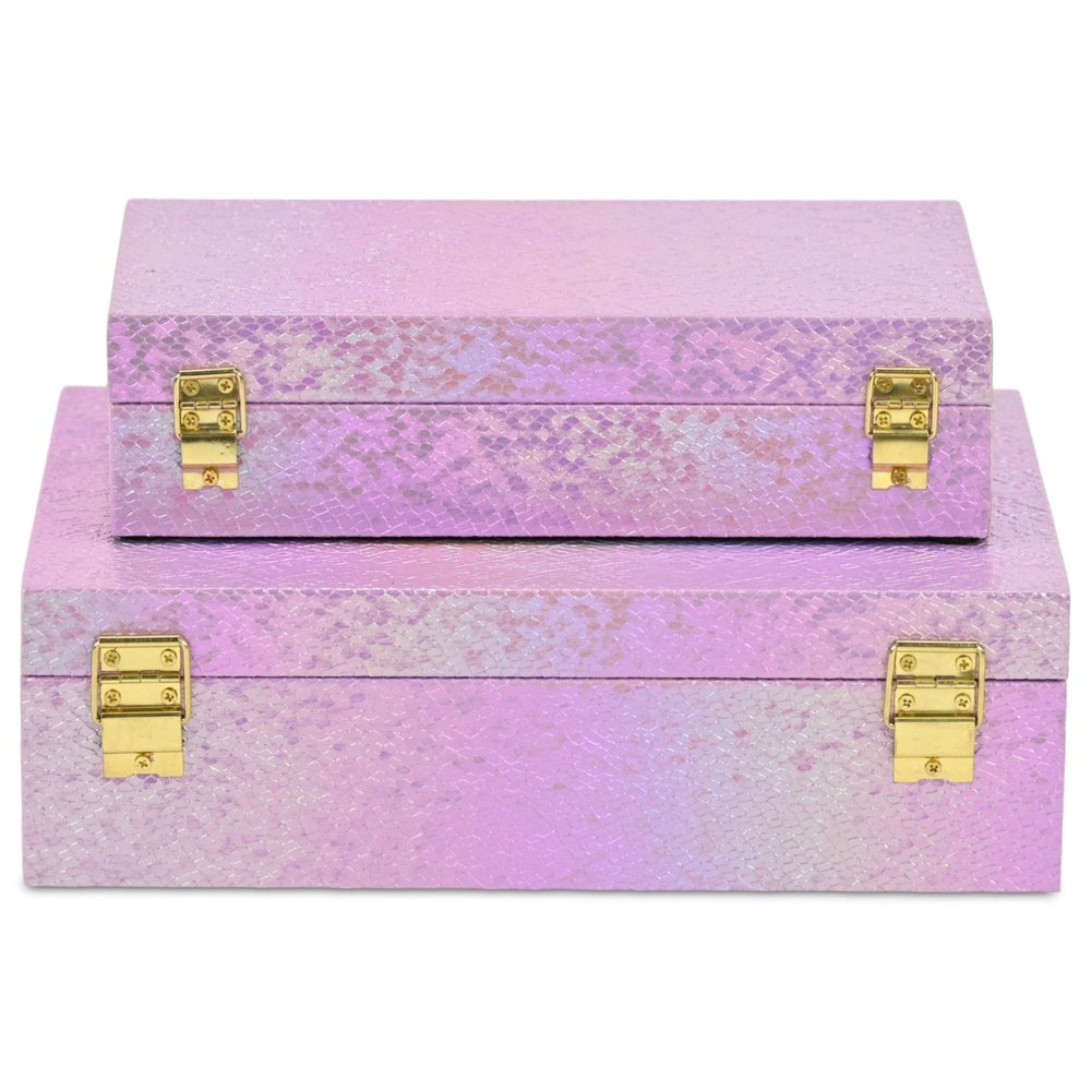Set of Two Pink And Gold Faux Shagreen Nesting Storage Boxes With Lids HomeRoots