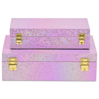 Set of Two Pink And Gold Faux Shagreen Nesting Storage Boxes With Lids HomeRoots
