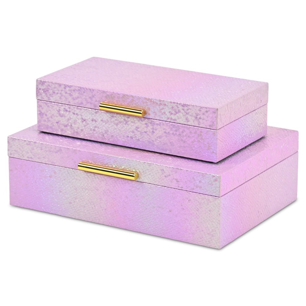 Set of Two Pink And Gold Faux Shagreen Nesting Storage Boxes With Lids HomeRoots