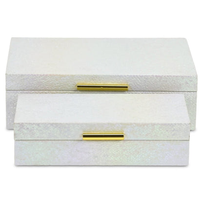 Set of Two White And Gold Faux Shagreen Nesting Storage Boxes With Lids HomeRoots