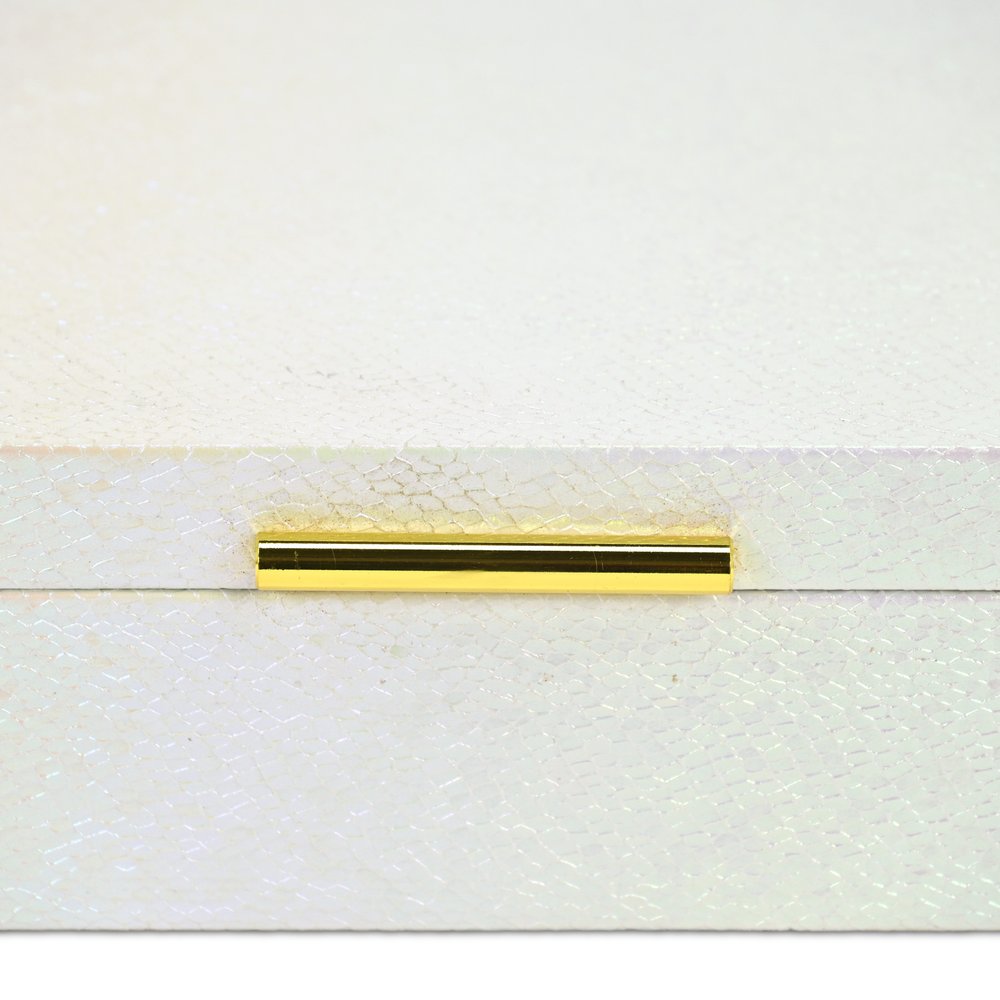 Set of Two White And Gold Faux Shagreen Nesting Storage Boxes With Lids HomeRoots