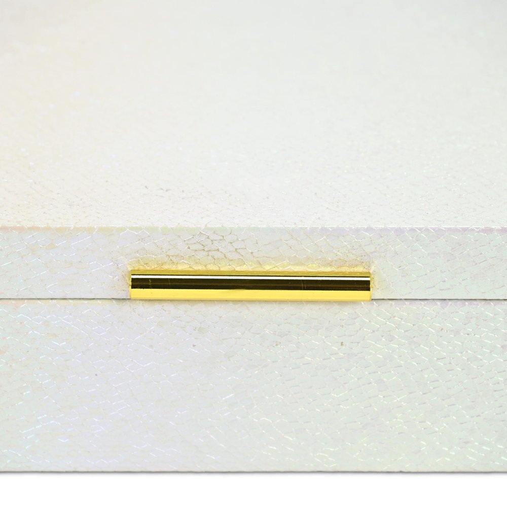 Set of Two White And Gold Faux Shagreen Nesting Storage Boxes With Lids HomeRoots