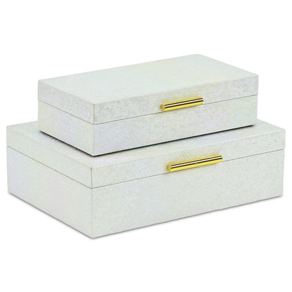 Set of Two White And Gold Faux Shagreen Nesting Storage Boxes With Lids HomeRoots