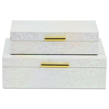 Set of Two White And Gold Faux Shagreen Nesting Storage Boxes With Lids HomeRoots
