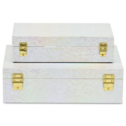 Set of Two White And Gold Faux Shagreen Nesting Storage Boxes With Lids HomeRoots