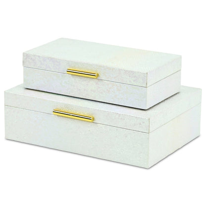 Set of Two White And Gold Faux Shagreen Nesting Storage Boxes With Lids HomeRoots