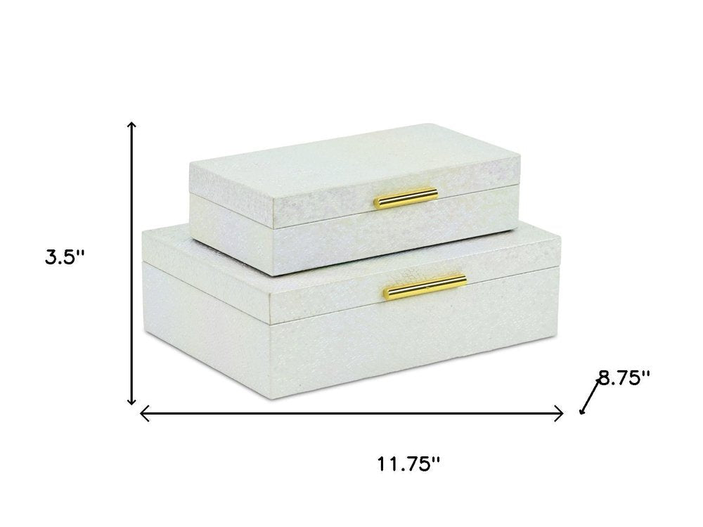 Set of Two White And Gold Faux Shagreen Nesting Storage Boxes With Lids HomeRoots