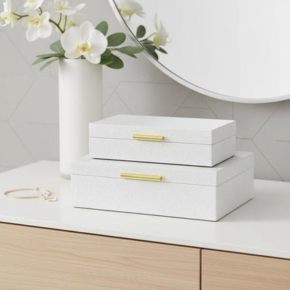 Set of Two White And Gold Faux Shagreen Nesting Storage Boxes With Lids HomeRoots