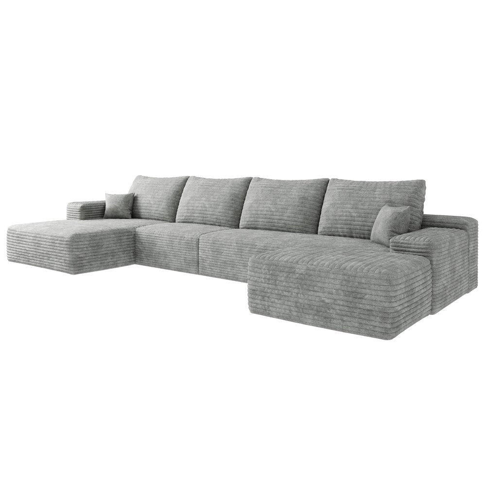 135" Gray Corduroy Modular Universal Sofa With Ottoman And Toss Pillows HomeRoots