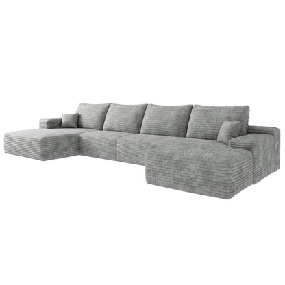 135" Gray Corduroy Modular Universal Sofa With Ottoman And Toss Pillows HomeRoots