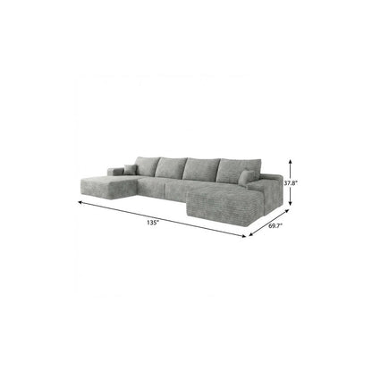 135" Gray Corduroy Modular Universal Sofa With Ottoman And Toss Pillows HomeRoots