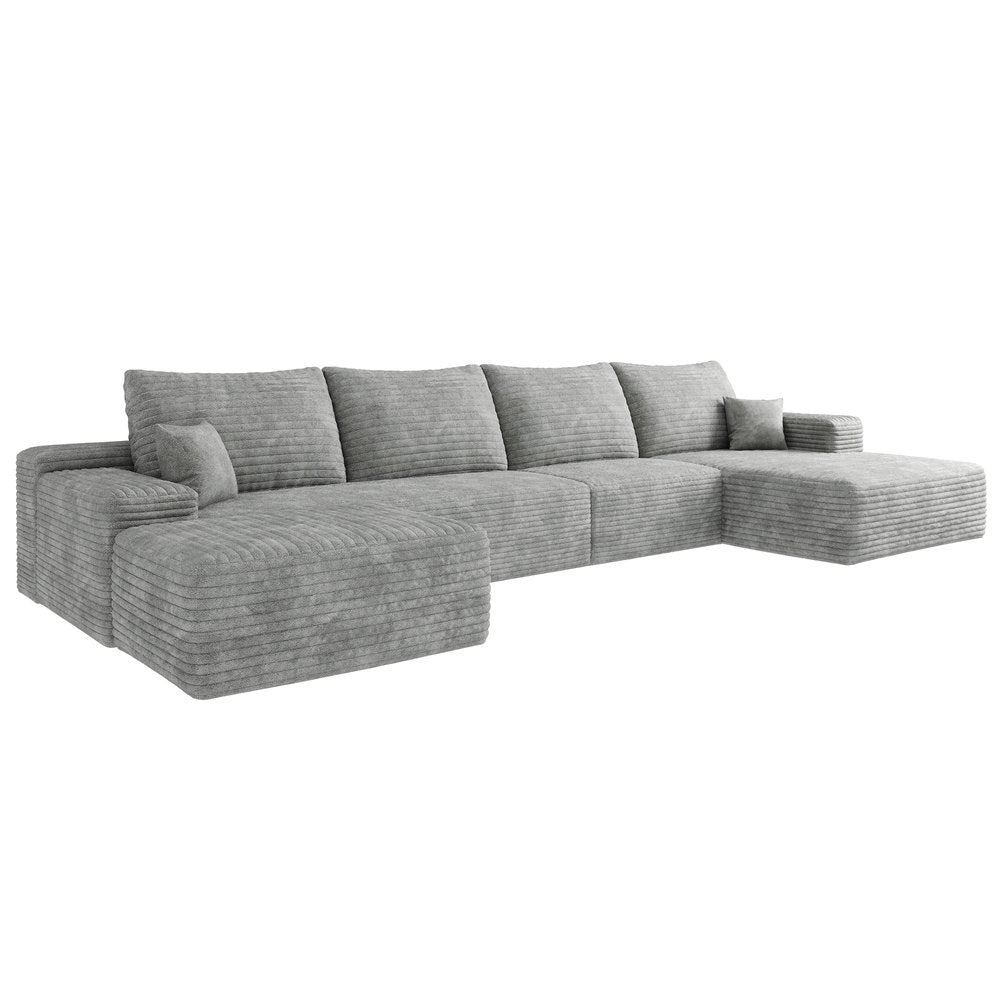 135" Gray Corduroy Modular Universal Sofa With Ottoman And Toss Pillows HomeRoots