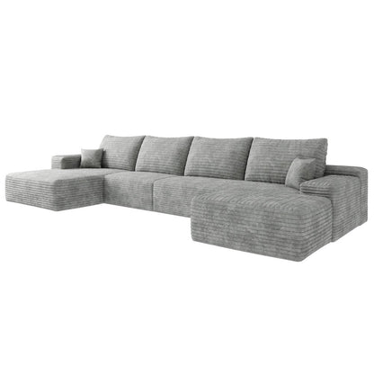 135" Gray Corduroy Modular Universal Sofa With Ottoman And Toss Pillows HomeRoots