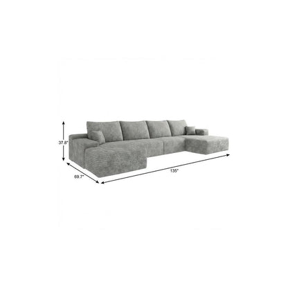 135" Gray Corduroy Modular Universal Sofa With Ottoman And Toss Pillows HomeRoots