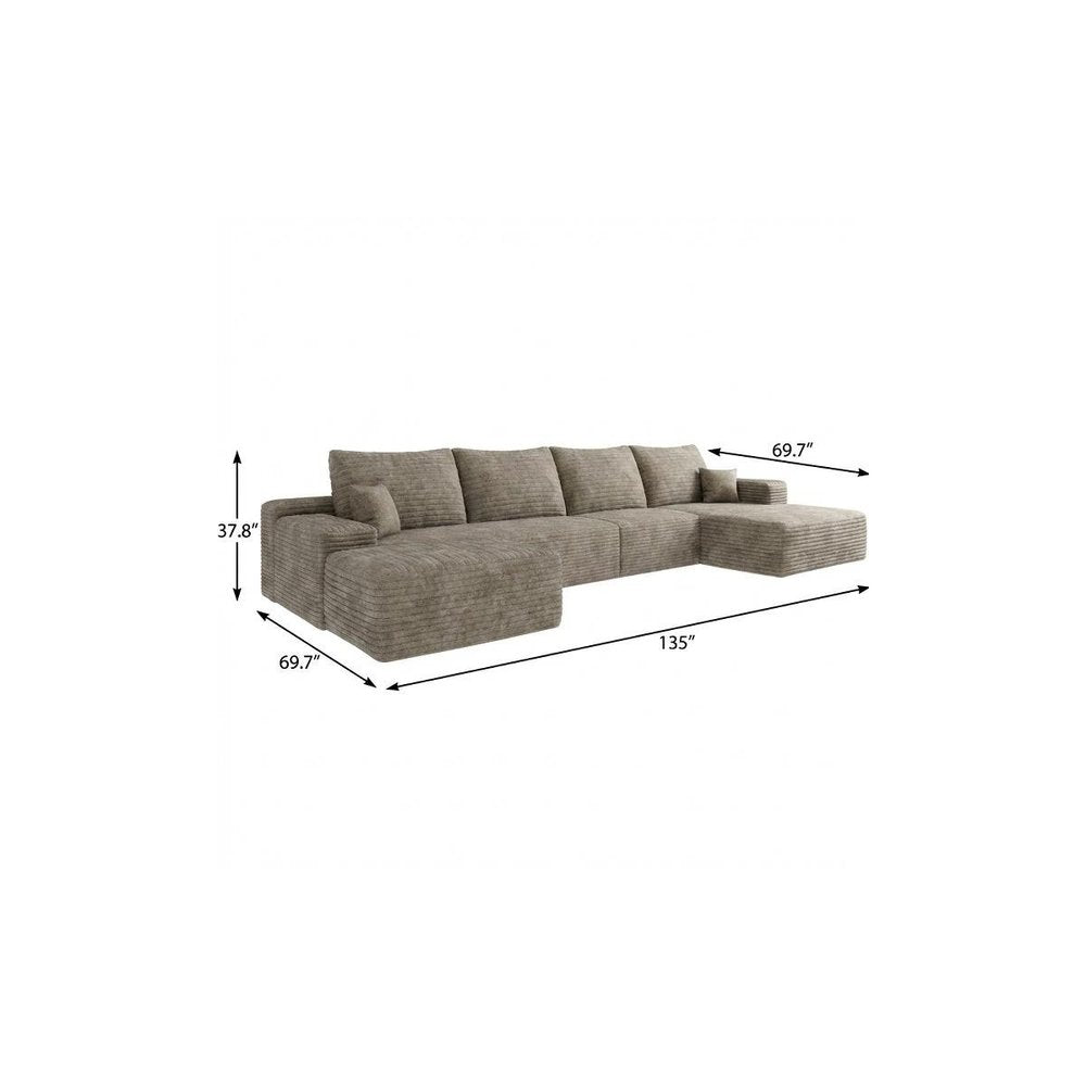 135" Camel Corduroy Modular Universal Sofa With Ottoman And Toss Pillows HomeRoots