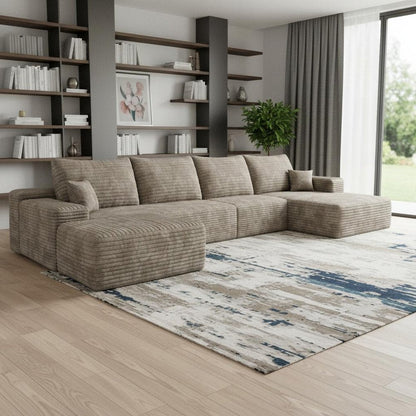 135" Camel Corduroy Modular Universal Sofa With Ottoman And Toss Pillows HomeRoots
