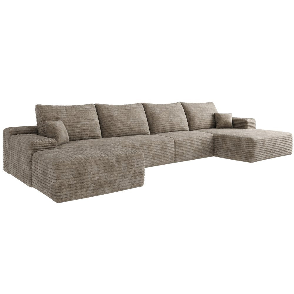 135" Camel Corduroy Modular Universal Sofa With Ottoman And Toss Pillows HomeRoots