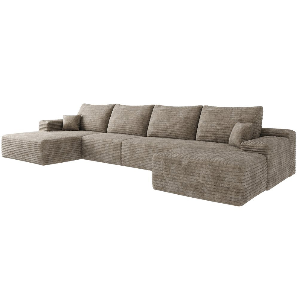 135" Camel Corduroy Modular Universal Sofa With Ottoman And Toss Pillows HomeRoots