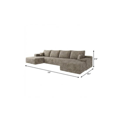 135" Camel Corduroy Modular Universal Sofa With Ottoman And Toss Pillows HomeRoots
