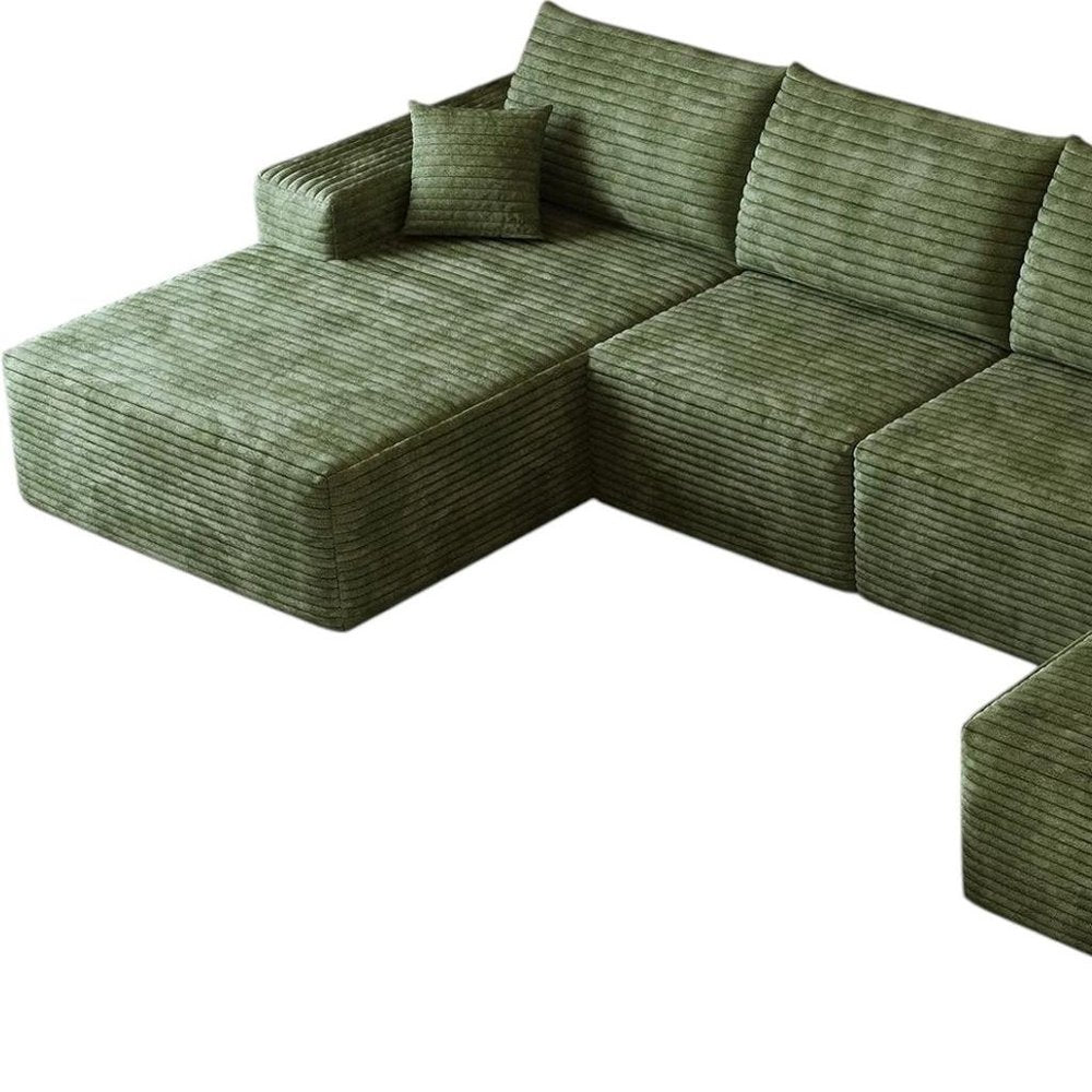 135" Green Corduroy Modular Universal Sofa With Ottoman And Toss Pillows HomeRoots